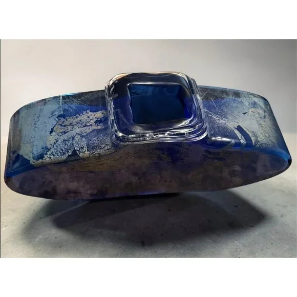 Charlie Meaker MCM Art Glass Large Blue Azurene Vase - Picture 5 of 10